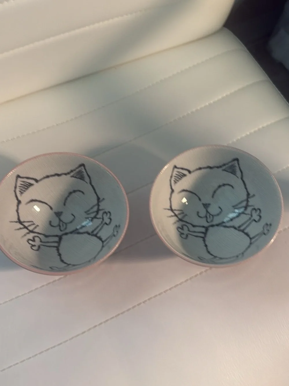 Darling Cat Face Ceramic Pet Bowl - Pink Rim